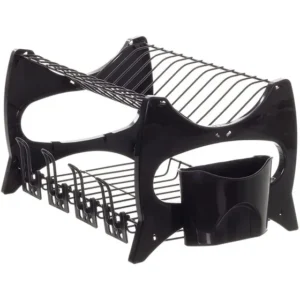 Escorredor De Louca Cozinha Prato Copo Duplo Porta Talheres Cor Preto
