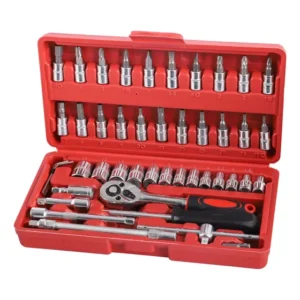 Jogo de Soquete Eda Crique Kit Sextavado Torx Encaixe 1/4 46 Peças