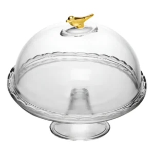 Prato Com Pé E Tampa Golden Bird 19x19x19cm Cristal Wolff