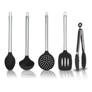 Kit 5 Pç Silicone Colher Concha Escumadeira Espátula Pegador