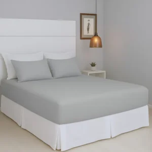 Jogo De Lençol Cama Casal Size 3 Peças Box Liso Com Elástico Malha 100% Algodão Cozzilar Toque Macio Hotel Pousada Cinza
