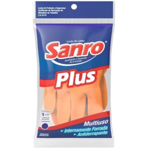 Luva Latex Forrada Sanro Plus Laranja Multiuso ,Tamanho (G)