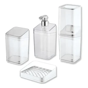 Kit Slim Higiene Luxo Banheiro Saboneteira Multiuso Transparente 4 Peças