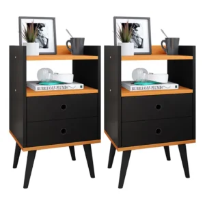 Mesas De Cabeceira Kit 2 Criado Dream E Kit 2 Criado Classic - Preto Com Cinamomo