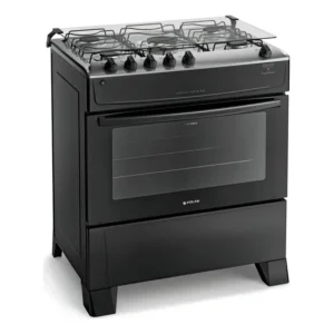 Fogão 5 Bocas Preto A Gás Com Mesa Inox Atlas Mônaco Top