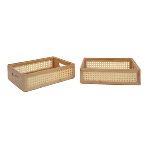 Kit 2 Caixas Organizadoras Empilháveis De Bambu - Oikos Marrom Liso