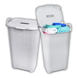 Cesto De Roupas Grande 50l Branco Roupeiro Banheiro Lavar Branco Rattan