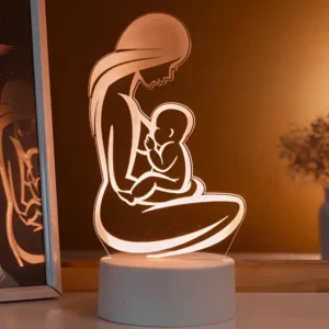 Luminária Led Dia Das Mães, Mãe Segurando O Bebe No Colo. Estrutura Branco