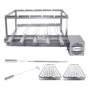 Kit Combo Churrasqueira Elétrica Gira 5 Espetos Brasa Grill Cor Direito