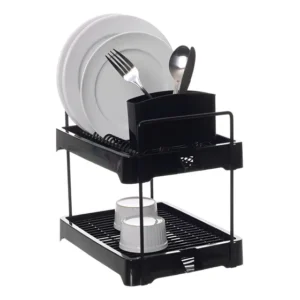 Escorredor de Louça Duplo Preto Metaltru com Porta Talheres de Bancada