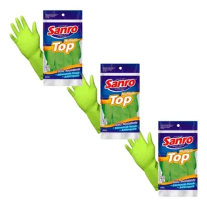 Kit 3 Luva Sanro Top Látex Borracha Verde Limpeza P M G Xg