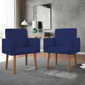 Kit 2 Cadeiras Recepção Poltrona Decorativa Escritório Cor Azul-marinho