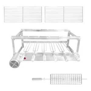 Grill Elétrico Giratório Inox 6 Espetos + 3 Grelhas Cúbico Motor Lado Esquerdo 127/220v