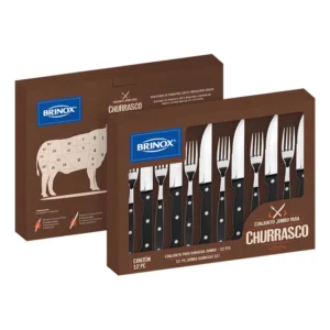 Conjunto De Talheres P/ Churrasco Jumbo Inox 12 Pçs Brinox Cor Preto
