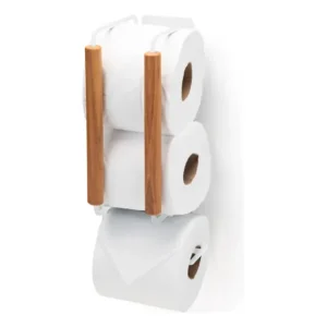 Porta 3 Rolos Papel Higiênico Parede Bambu C/ Adesivo Branco