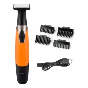 Kemei KM-1910 Barbeador Elétrico Sem Fio Laranja com Pentes USB 3W