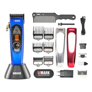 Máquina de Cortar Cabelo Wmark NG9004 10000 RPM Sem Fio Azul 6 Pentes