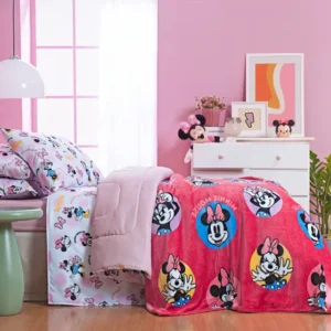 Cobertor Manta Solteiro Infantil Personagens Disney Menina Cor Minnie More Desenho Do Tecido Liso