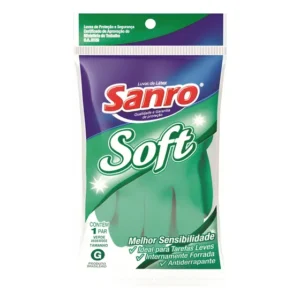 Kit 5 Luva Limpeza Latex Verde Sanro Soft Borracha Forrada