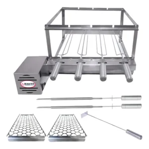 Kit Combo Elétrico Inox Gira 4 Espetos Giratório Brasa Grill Cor Esquerdo