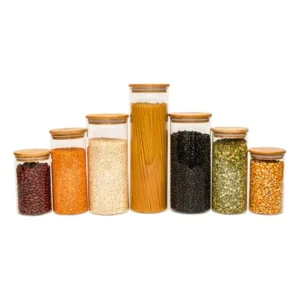 Potes De Vidro P/ Mantimentos C/ Tampa Bambu Oikos - 7 Pçs Marrom-claro