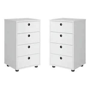 Criado Mudo Prado Moveis Com 4 Gavetas Branco Ultravioleta MDP 2 Unid