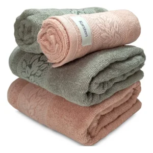Jogo Banho Karsten Provence 100% Algodão Barra Jacquard 4 Cor Verde Salmão Lisa