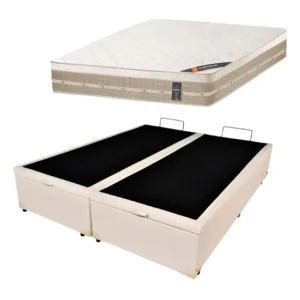 Cama Box Baú Queen + Colchão Castor Premium Tecnopedic 158 Cor Suede Bege