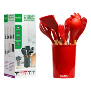 Kit 12 Espátulas Concha Pegador Silicone Cozinha Vermelho
