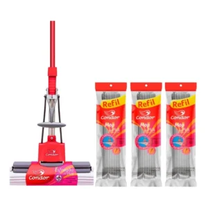 Kit 1 Rodo Mágico Condor Mop Pva Com Cabo 3 Refil Mop