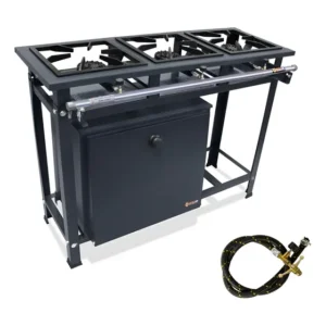 Fogao Industrial Alta Pressão 3 Boca + Forno 60l Restaurante Cinza Gás De Cozinha