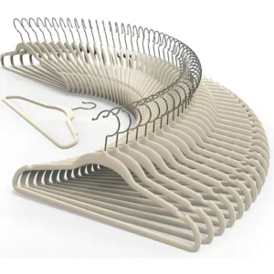Kit 200 Cabides De Veludo Super-resistente Antideslizante Cor Bege/Prata