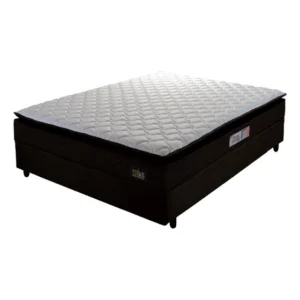Cama Box Casal Colchão Espuma D45 Pillow Top Strong 138x188x62cm marrom e branco Hellen suporta até 150kg por pessoa