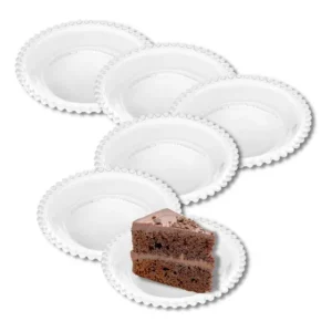 Jogo Kit 6 Prato Sobremesa Vidro Cristal Bolinhas Pearl 14cm Transparente Pearl