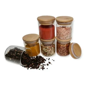 Potes De Vidro P/ Mantimentos 200ml C/ Tampa Bambu - 6 Pçs Cor Marrom-claro - Oikos Hermetico Tampa Madeira