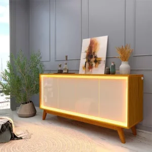 Buffet Aparador Sala Led 160cm Requinte Gelius Naturale/off Madeirado/off White