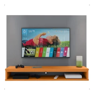 Painel Tv Até 50 Polegadas RPM Móveis Ripado Com Nicho Inferior Simples Cor Cinza / Cinamomo