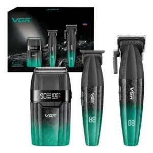 Conjunto 3 em 1 Vgr V-640 S3 9000 rpm Bldc Green Shaver Hair Clipper
