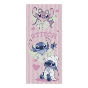 Toalha De Banho Estampada Felpuda Stitch- Lepper Cor Rosa Stitch E Angel