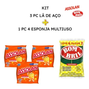Kit Esponja De Aço + Esponja Multiuso Bombril/ Assolan Laranja