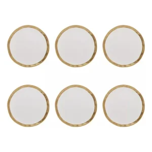 Jogo Prato Porcelana Branco Dourado 6p Sobremesa Wolff Dubai Branco Dubai