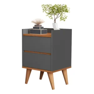 Mesa de Cabeceira Verona New Com 2 Gavetas Pés em Madeira Retrô Quarto Cor Onix