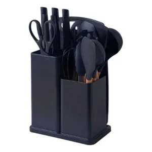 Kit 19 Conjunto Utensílios De Cozinha Silicone Escumadeira Cor Preto