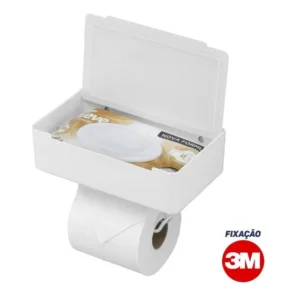 Suporte 3 Em 1 Com Fita 3m Papel Higiênico Lenço E Celular Cor Branco Premium Arthi