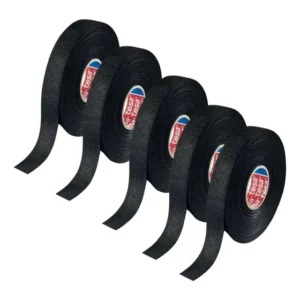 Kit 5 Fitas Tecido Isolante Chicote Automotivo Anti Chama 25m x 19mm Preta Tesa