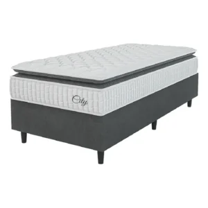 Cama Box Colchão Solteiro Molas Ensacadas City Pillow Top 88x188x61cm Branco/Preto Hellen Suporta até 110kg por Pessoa