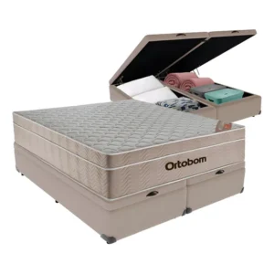 Cama Box Baú Queen Ortobom Airtech Molas Ensacadas Bege com Suede
