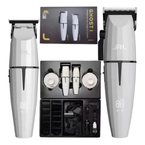Kit Máquina de Cortar Cabelo e Acabamento JRL Ghost Bivolt Sem Fio Branco