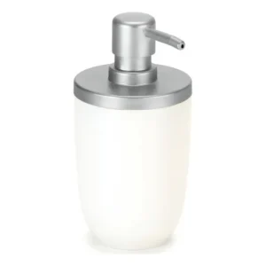 Porta Sabonete Liquido Luxo Para Lavabo Cor BRANCO COM PRATEADO