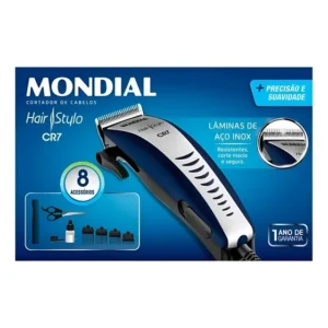 Maquina Cortar Cabelo Profissional Mundial 8 Acessórios Cr7 Azul/prata 110v